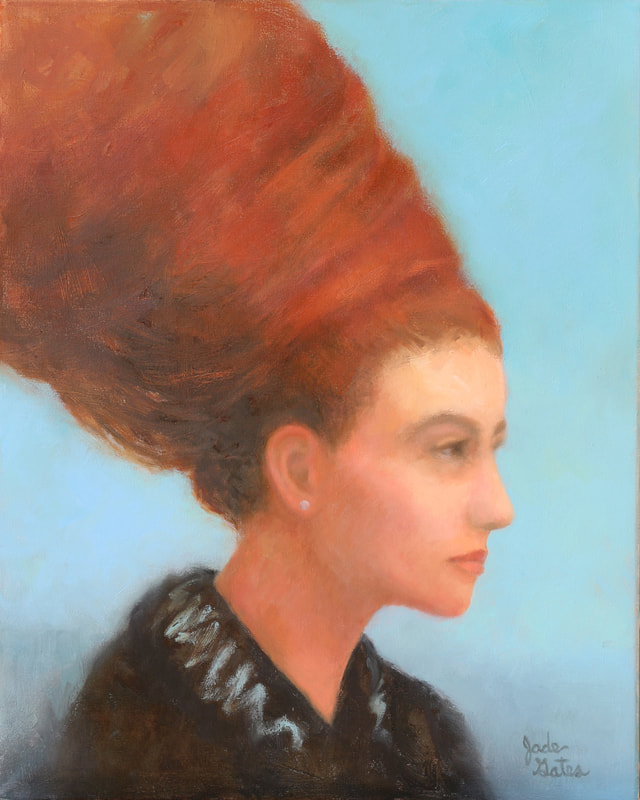 tranquil woman with a red  beehive hairdo