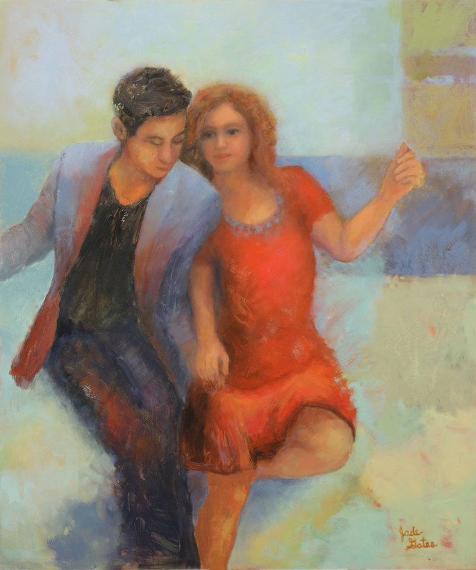 oil painting of couple dancing together