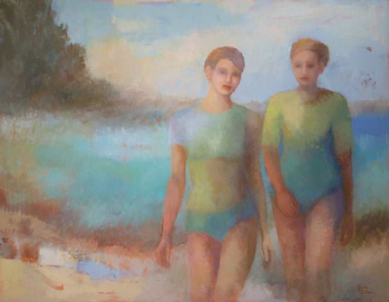 beach painting with two women