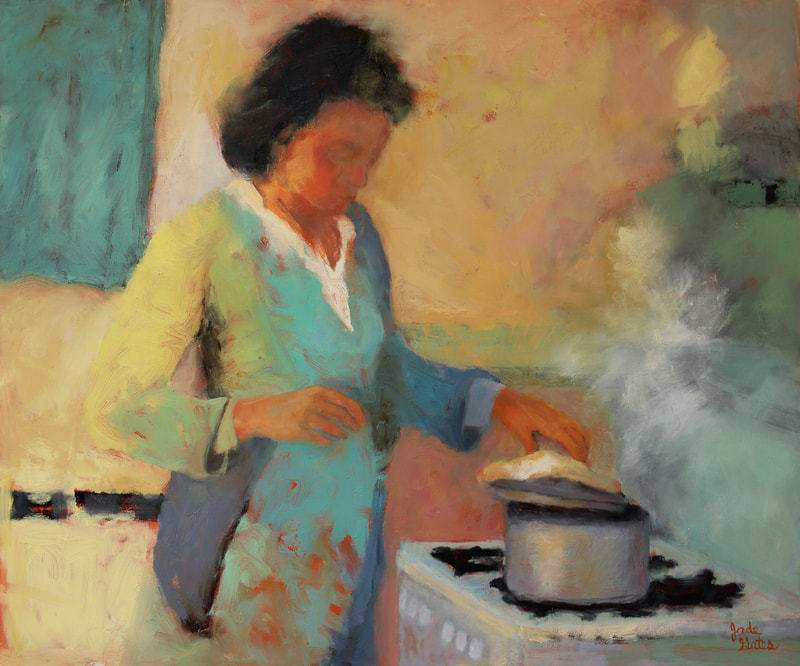 oil painting of woman in the kitchen